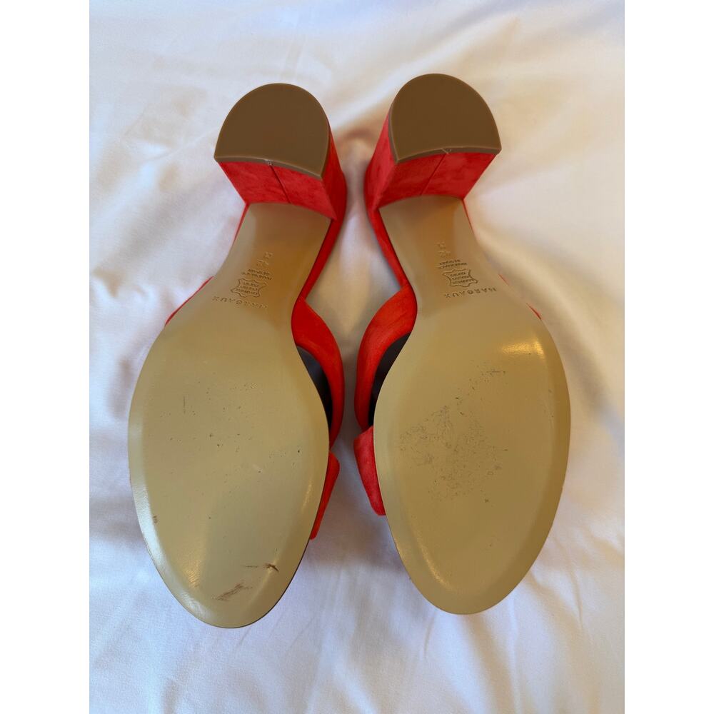 Margaux Poppy Red Knotted Suede Leather Block Heeled Sandals Shoes, 42, US 11 - Picture 6 of 6